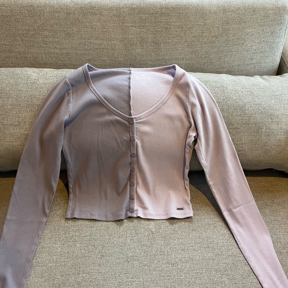 Hollister Women's M Mauve Button-Up Top cropped long sleeve Y2K skater
